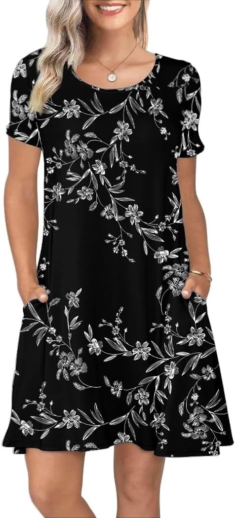 REGAI Summer Dresses for Women Short Sleeve Tshirt Dress Casual Sundresses with Pockets