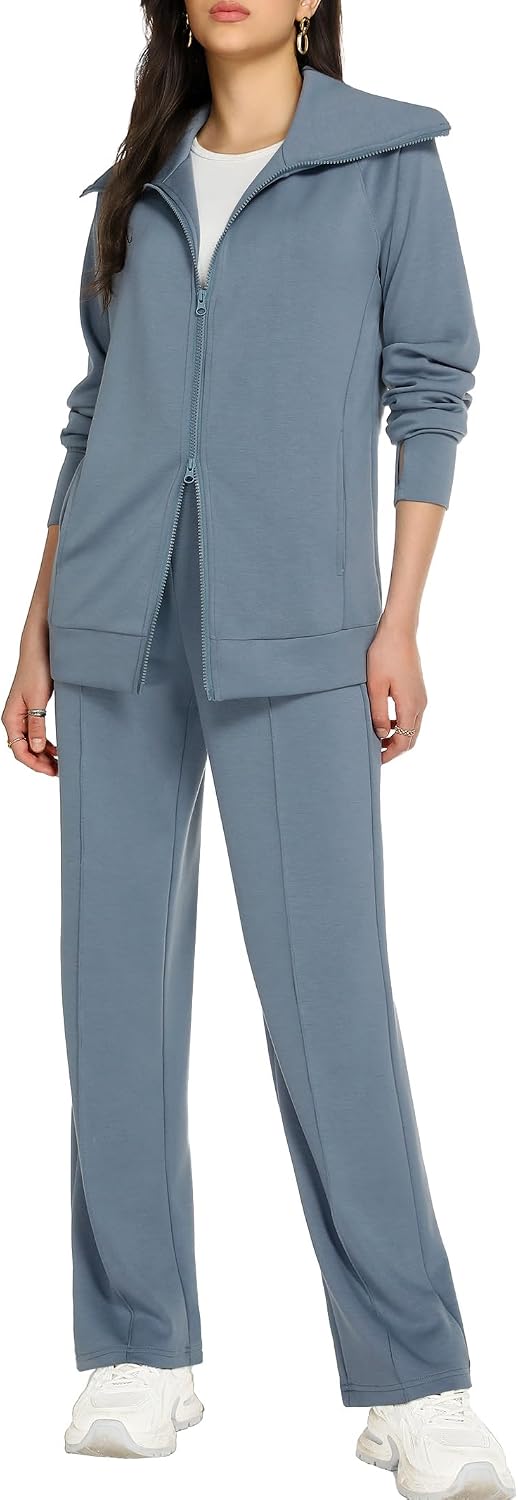 Casly Lamiit 2 Piece Lounge Sets for Women Spring Travel Outfit Long Sleeve Zip Up Wide Leg Pant Sets