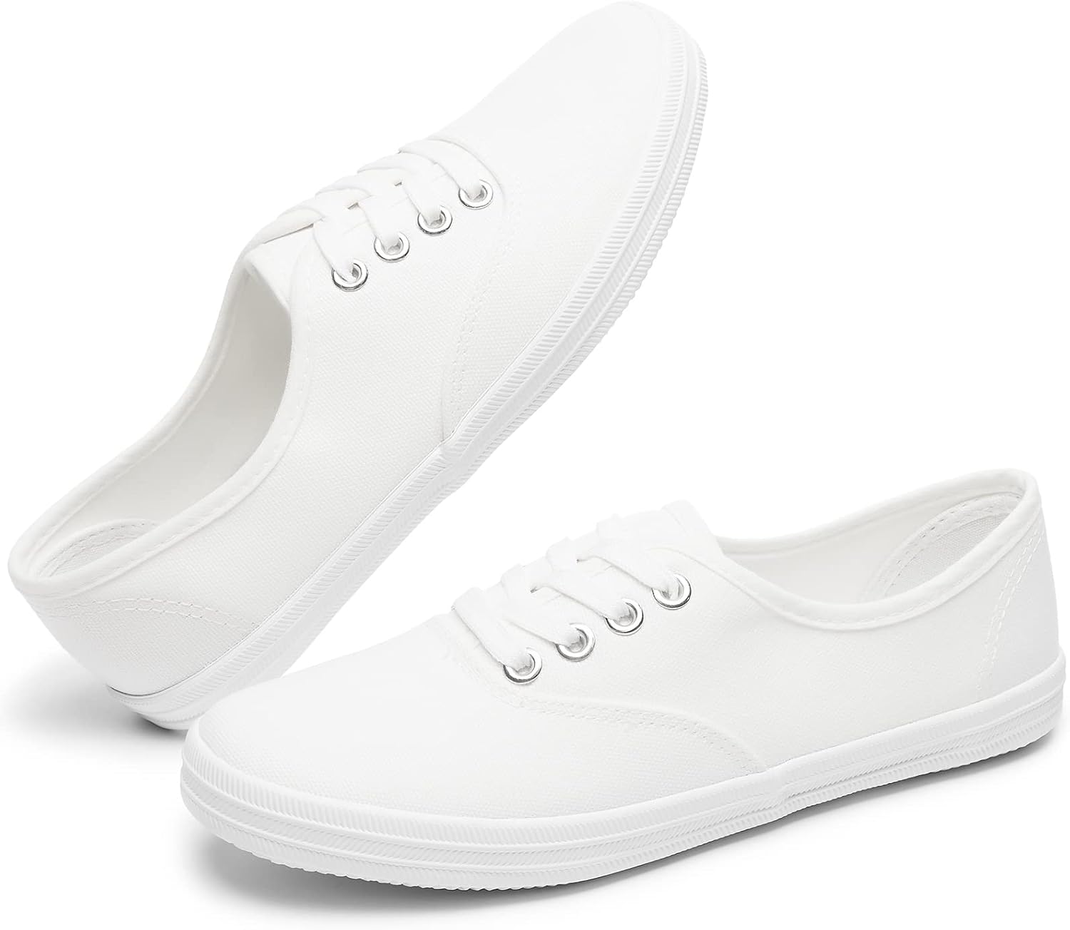 TUOPIN Womens White Canvas Sneakers Low Top Lace-up Canvas Shoes Lightweight Casual Tennis Shoes