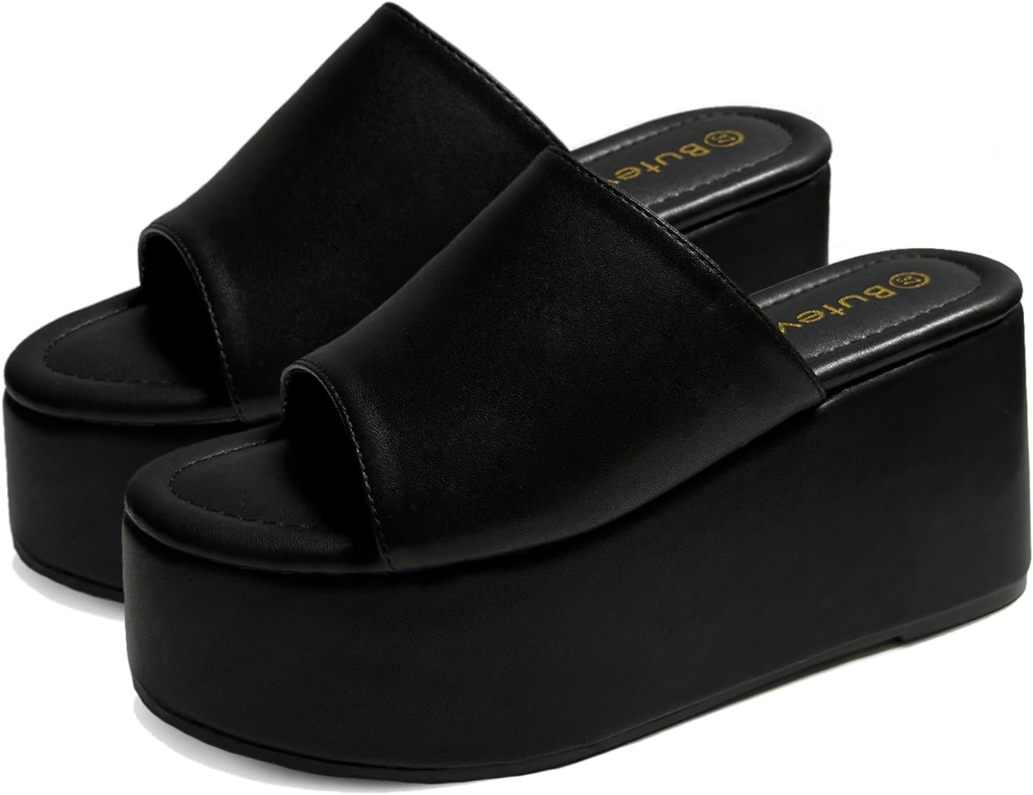 Platform Sandals Slides for Women Black Chunky Platform Wedge Comfortable Open Toe Slip on Flatform Sandals Casual