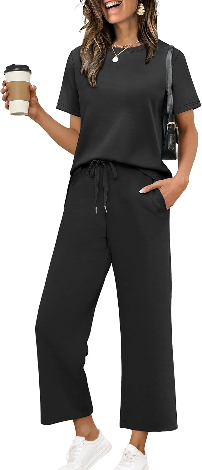XIEERDUO Women’s Side Slit Lounge Sets 2026 Fashion 2 Piece Travel Outfits Cozy Loungewear Wide Leg Tracksuits S-3XL