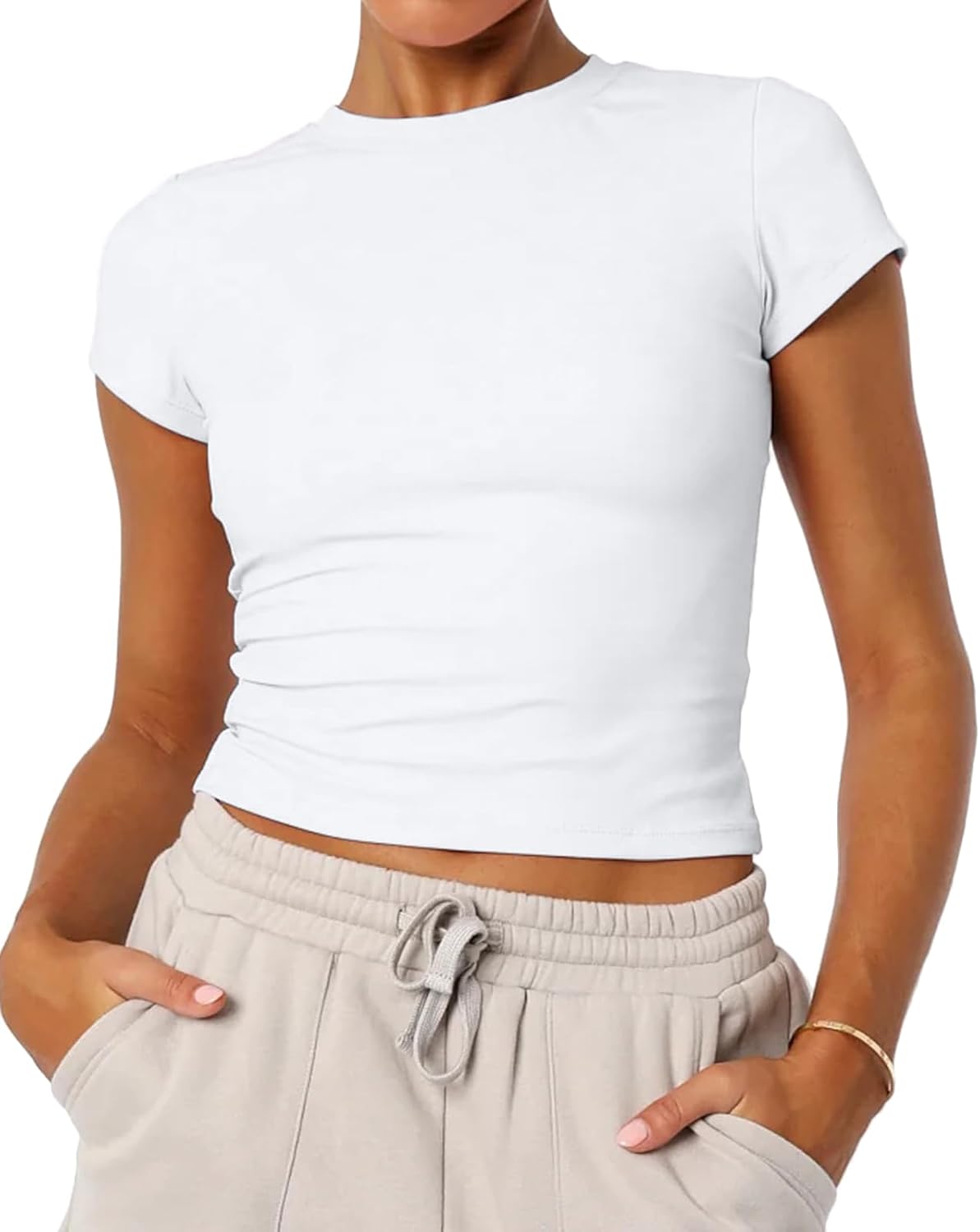 Women’s Basic Summer Short Sleeve Crewneck T-Shirts Y2K Cute Going Out Tops Baby Tee