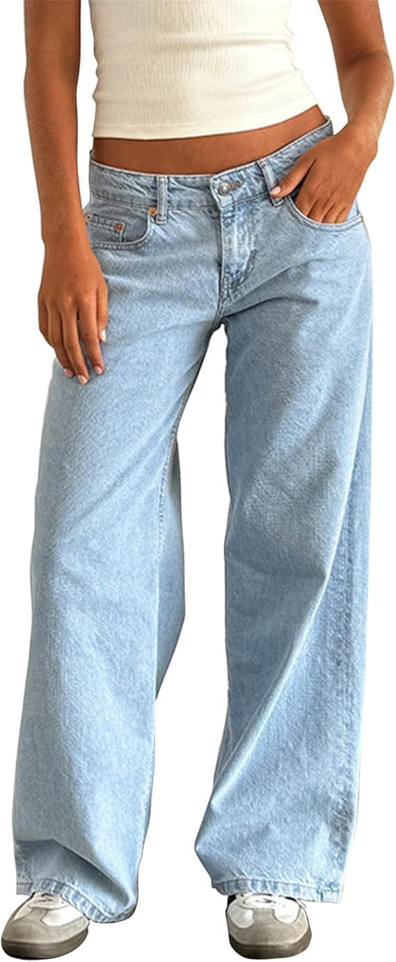 Women’s Wide Leg Jeans Low Rise Baggy Straight Leg Boyfriend Denim Pants Casual Loose Jeans Y2K Girl Style