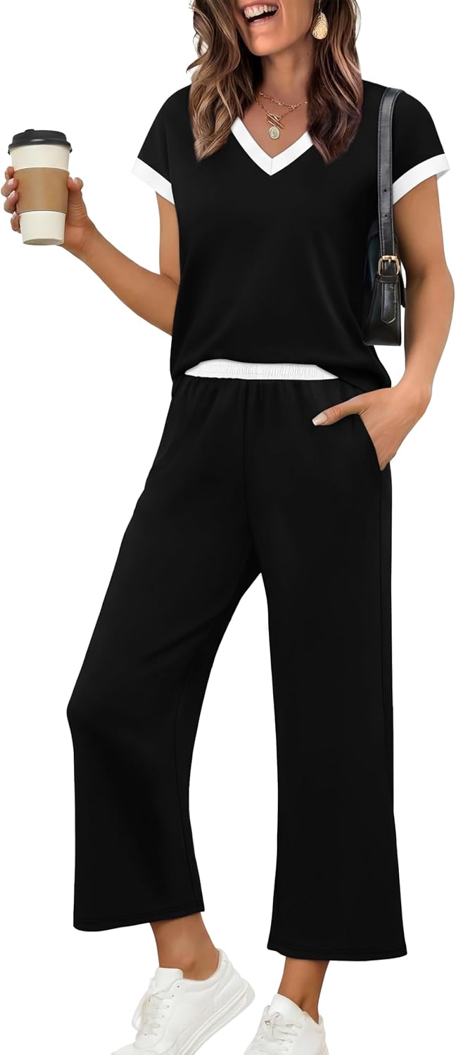 Sampeel Two Piece Sets for Women Lounge Sets Matching Sets Women Clothing Airport Travel Outfits Color Block
