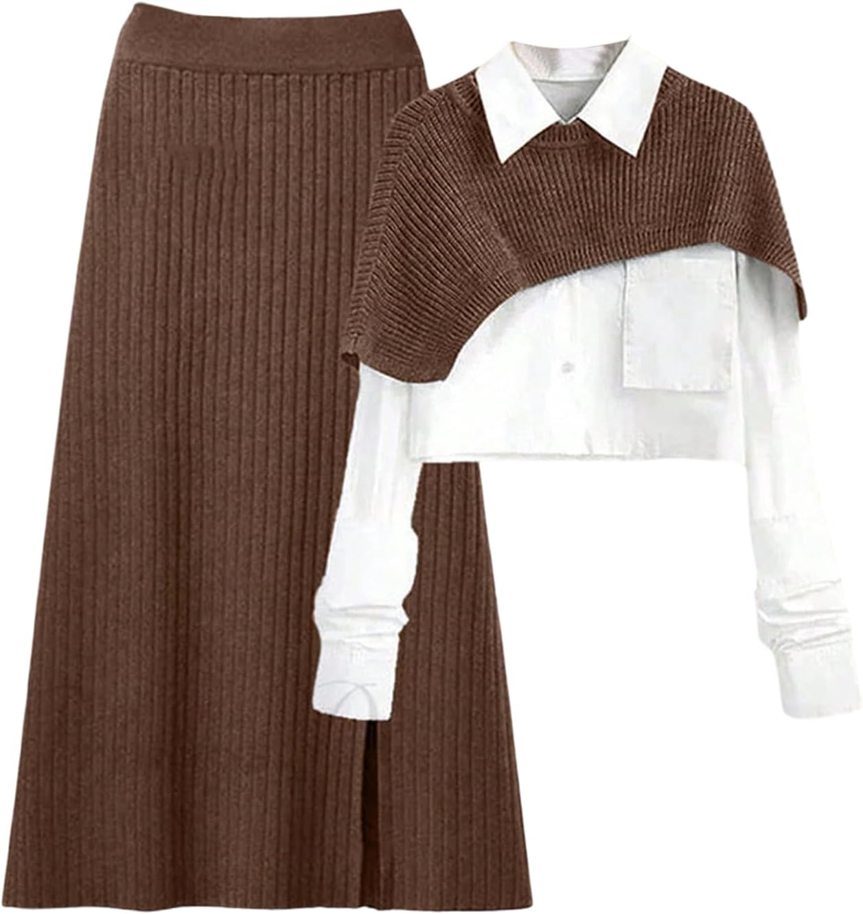 Verdusa Women’s 2 Piece Sweater Set Poncho Sweater Top and Knit Skirt Without Blouse Winter Outfits