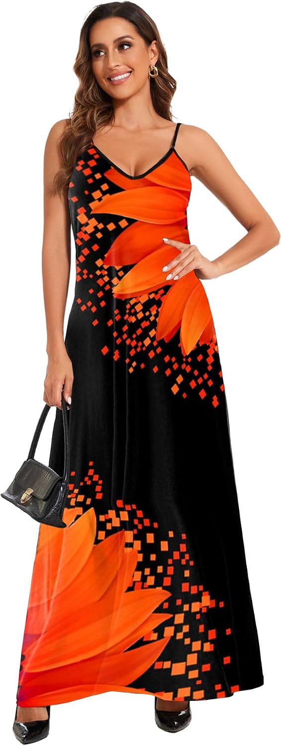 Women’s Maxi Sunflower Dresses Sleeveless Long Tie Dye Dress Casual Sundresses with Pockets
