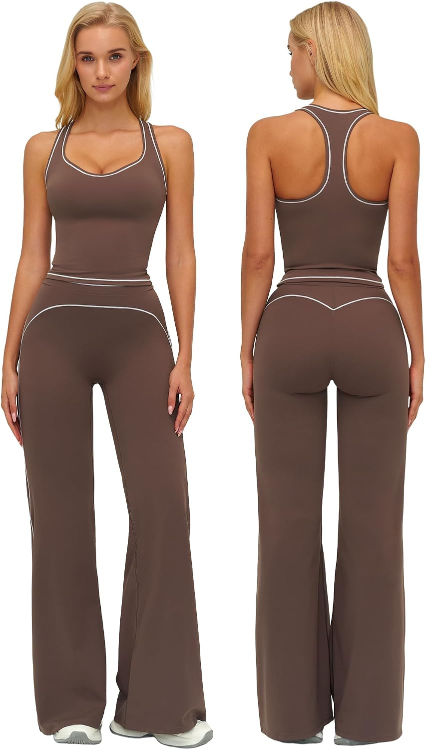 ABOCIW Two Piece Workout Sets for Women Racerback Tank Top Matching High Waist Wide Leg Yoga Pants Pilates Outfits