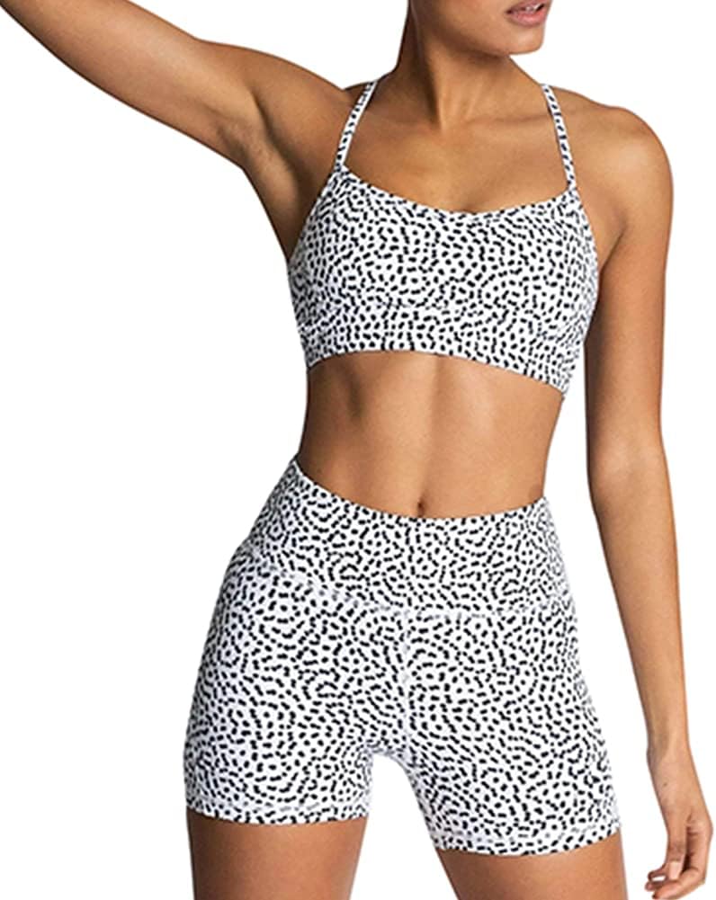 IMEKIS Women’s Workout Sets 2 Piece Yoga Outfit High Waisted Biker Shorts Leggings Sports Bra Gym Fitness Clothes Tracksuit