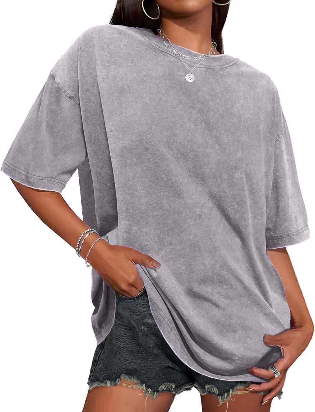 Oversized Tshirts for Women Short Sleeve Crew Neck Vintage Washed Basic Loose Casual Tees 2026