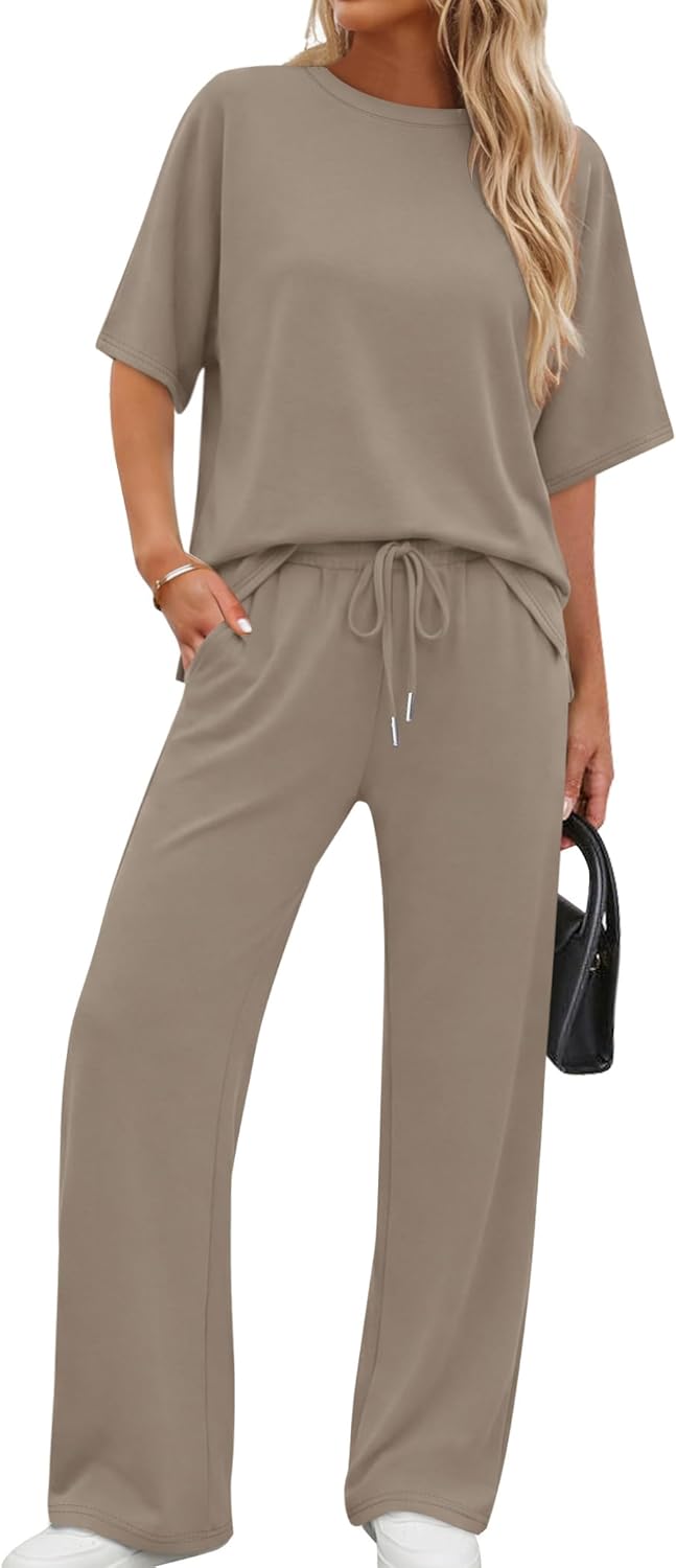 XIEERDUO Women’s Side Slit Lounge Sets 2 Piece Travel Outfits Airport Tracksuit Oversized Wide Leg Loungewear S-3XL