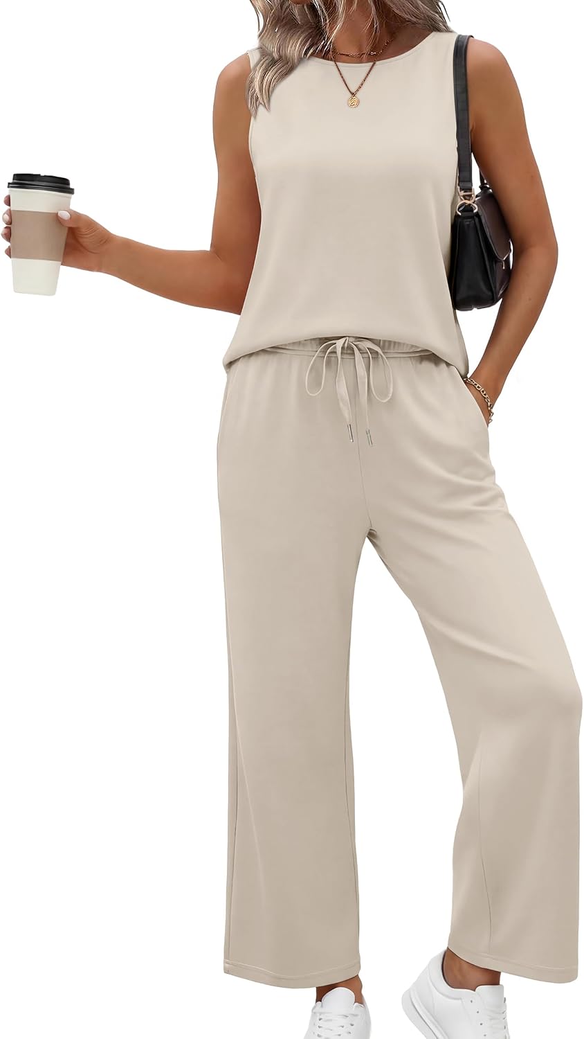 SAMPEEL Two Piece Sets for Women Summer Outfits Beach Vacation Clothes Wide Leg Crop Pants