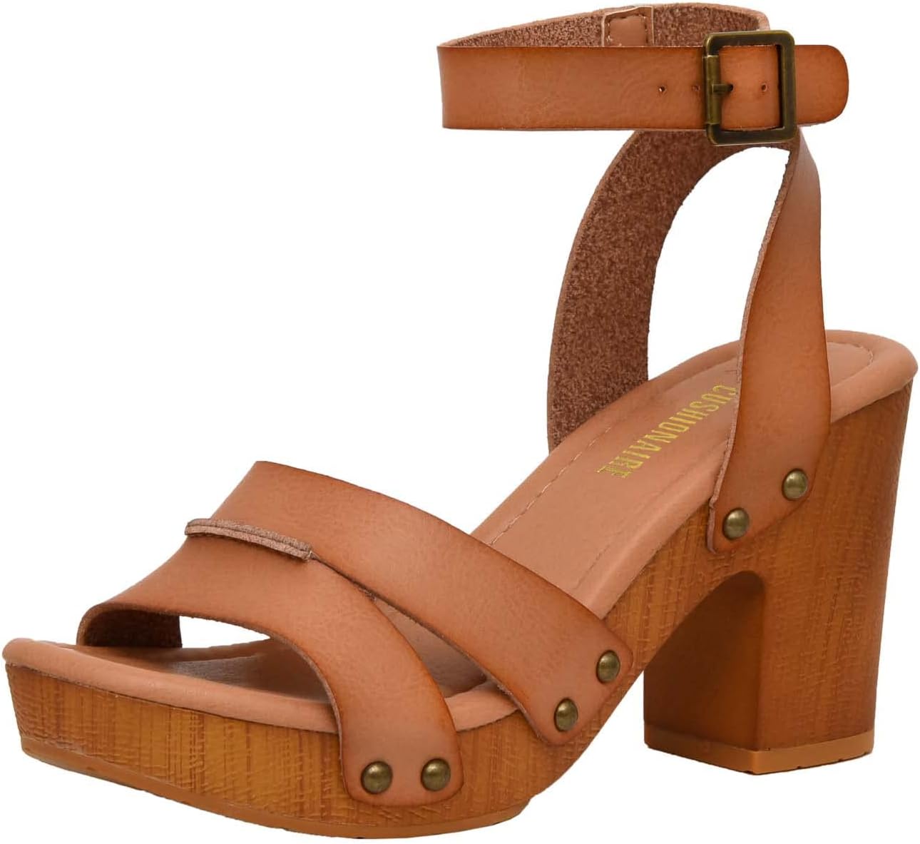 CUSHIONAIRE Women’s Sandra Faux Wood Sandal +LiteSole Technology, Wide Widths Available