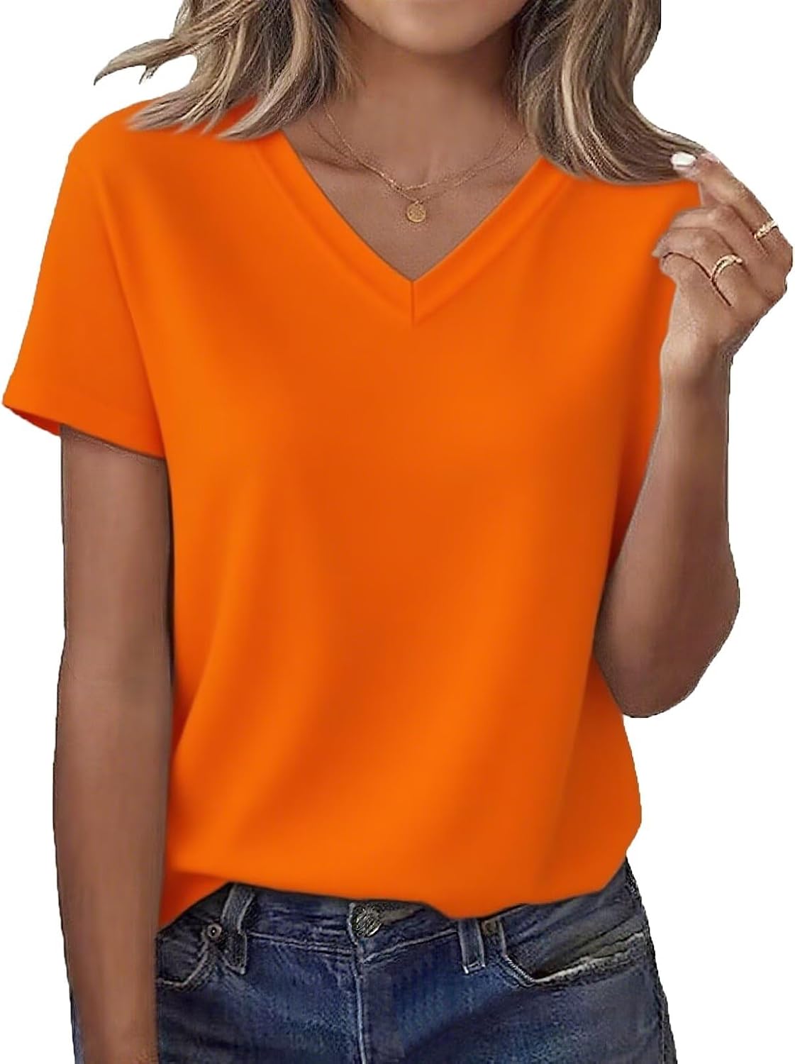 DANVOUY Womens V Neck Tees Casual Summer Solid T Shirts Short Sleeve Tops