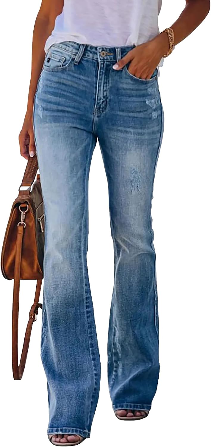 KUNMI Women’s Flare Bell Bottom Jeans High Waisted Wide Leg Bootcut Jeans Stretchy Denim Pants