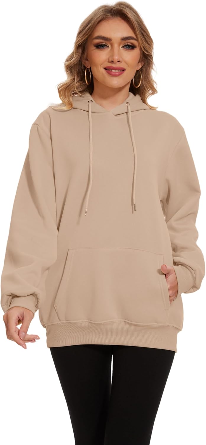 Womens Basic Solid Hoodies Casual Oversized Pullover Sweatshirts 2024 Fall Winter Fashion Long Sleeve Outfits