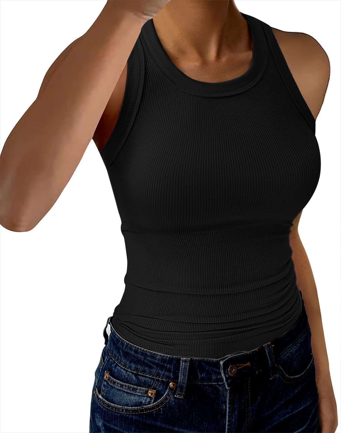GKBK Womens Tank Tops High Neck Sleeveless Ribbed Tank Casual Basic Thick Strap Slim Fitted Racerback Shirts