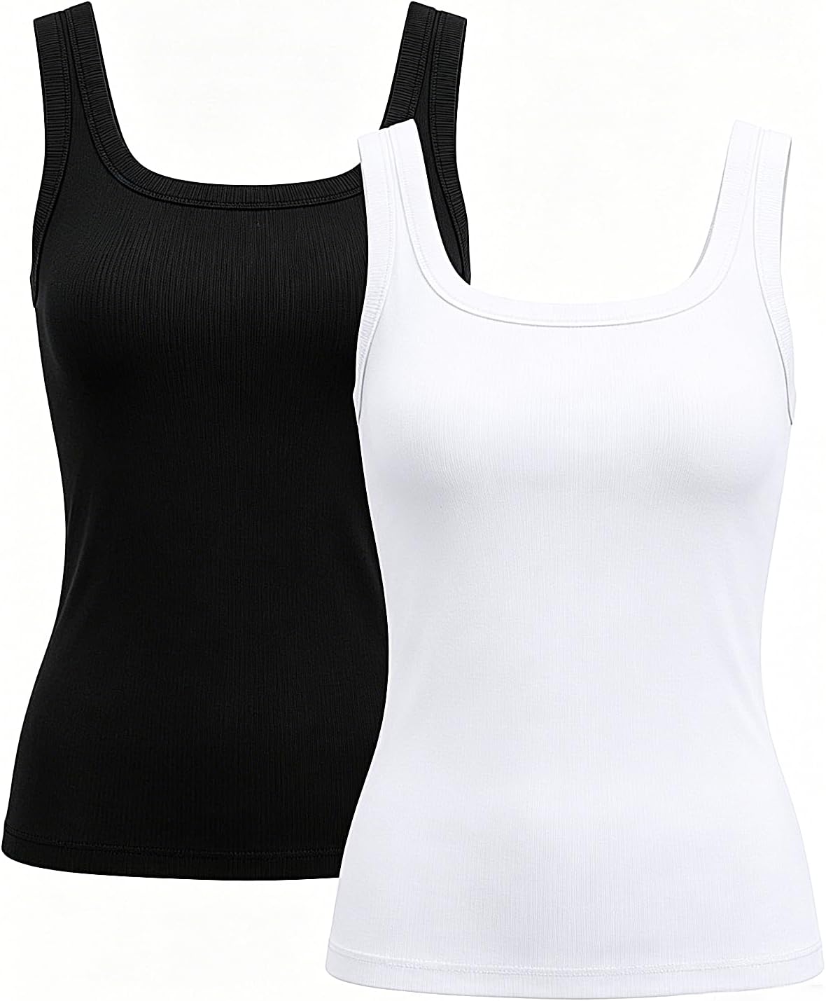 ATTLADY Tank Tops for Women,2-Pack Ribbed Scoop Neck Sleeveless Shirts | Non-see-through, stretchy ribbed tanks,Flattering soft fit for summer, casual days, or office layering