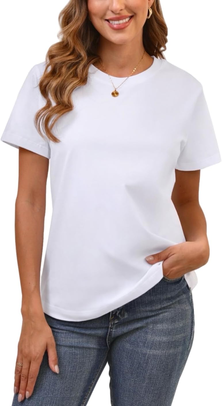 BJY Cotton Basic T Shirts for Women,Crew Neck Short Sleeve Summer Shirts(2XS-3XL)