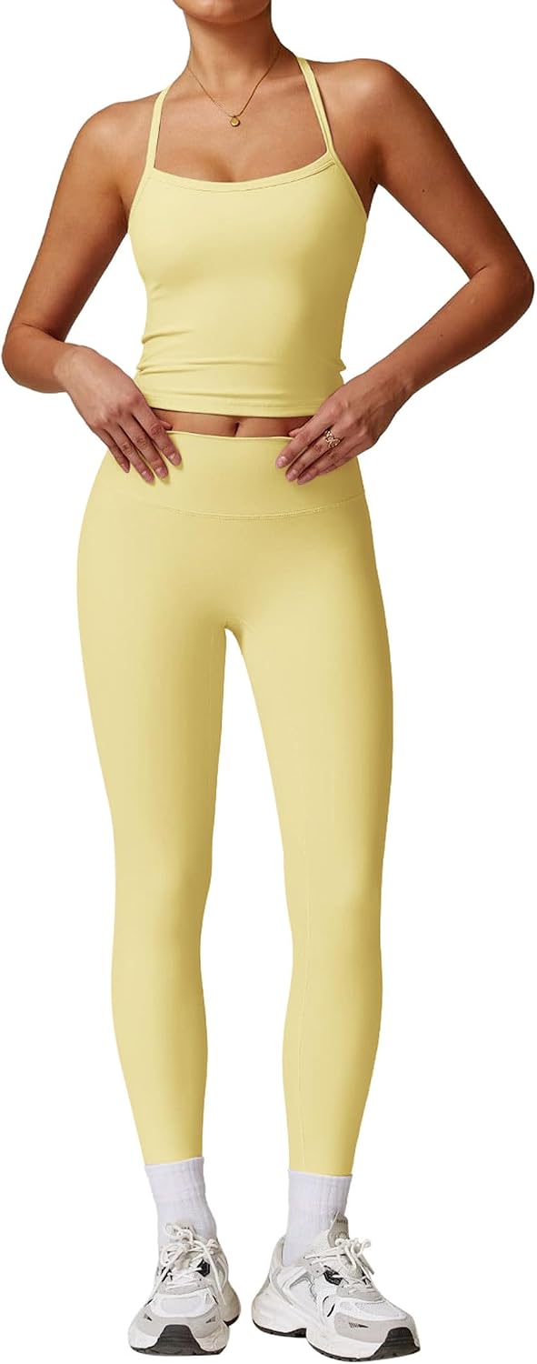 2 Piece Workout Sets for Women High Waisted Seamless Butt Lifting Leggings Gym Yoga Outfit Stretchy Sports Bra Set