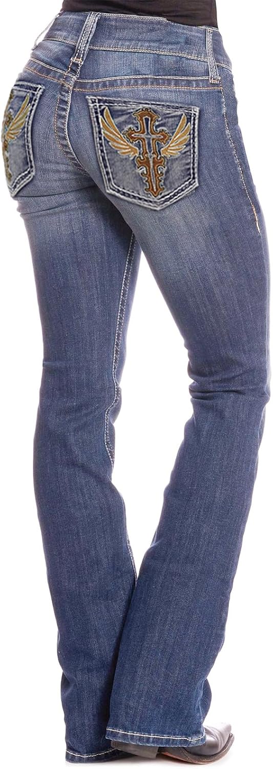 BlueMoment Bootcut Jeans for Curvy Women Western Cowgirls Jeans with Pocket Design Butts Lifting Boot Cut Retro Mid Low Rise