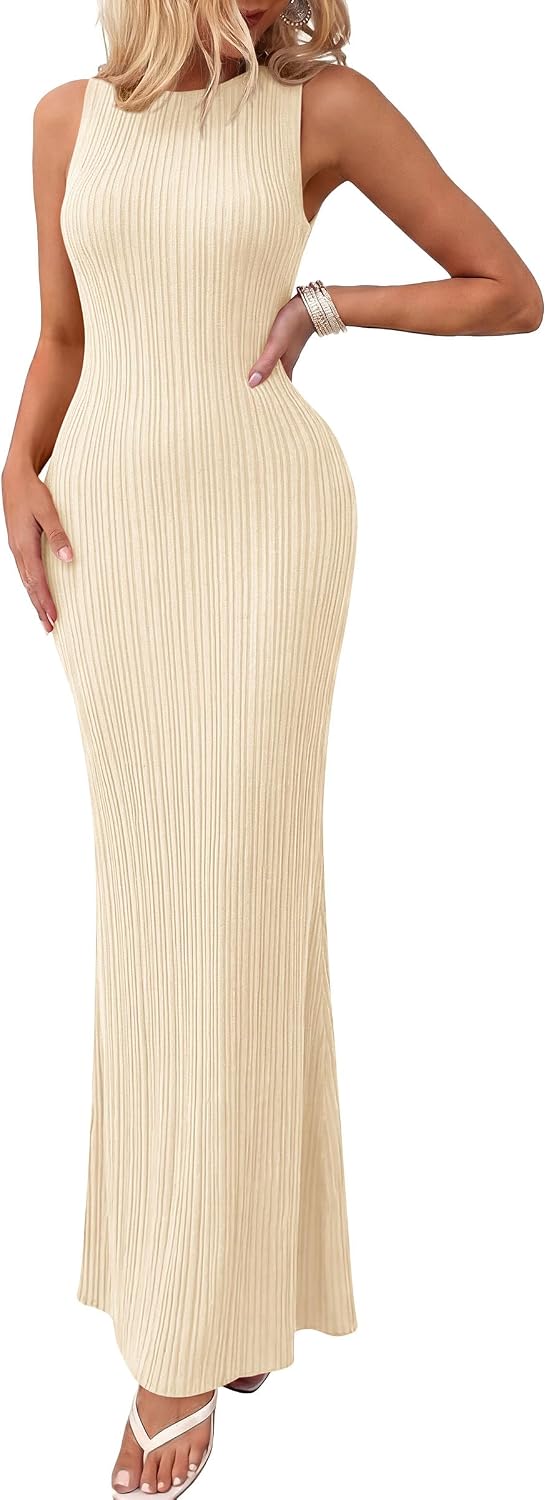 PRETTYGARDEN Women’s 2026 Summer Casual Maxi Dresses Ribbed Knit Sleeveless Bodycon Elegant Going Out Beach Vacation Clothes