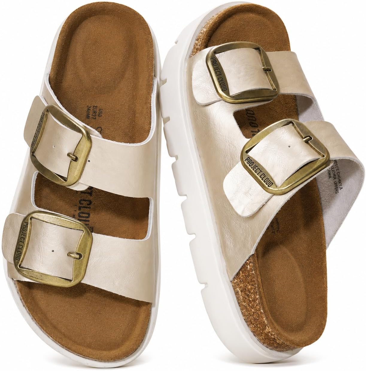 Project Cloud 100% Genuine Leather Platform Sandals Women Footwear – Wedge Chunky Slides for Women 2026 with Memory Foam Insole & Cork Footbed Womens Sandals (GreeceChunky)