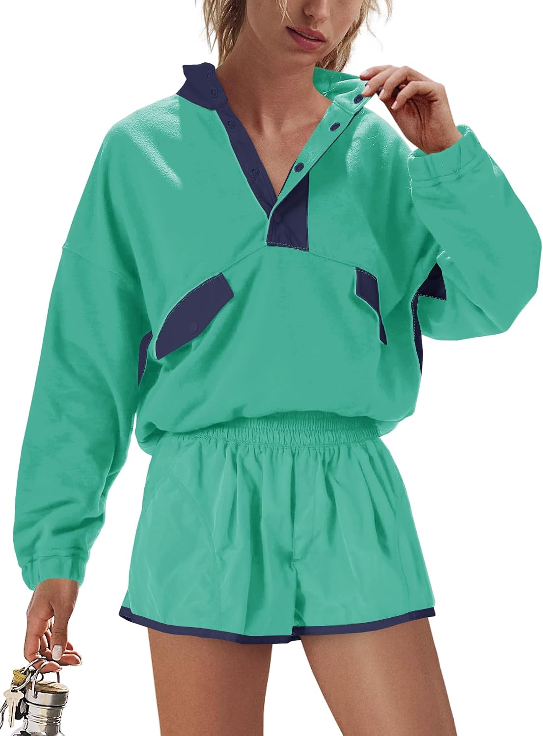 Nirovien Womens Workout Sets Short Athletic Set Activewear 2 Piece Outfits Pullover Sweatshirt and Shorts