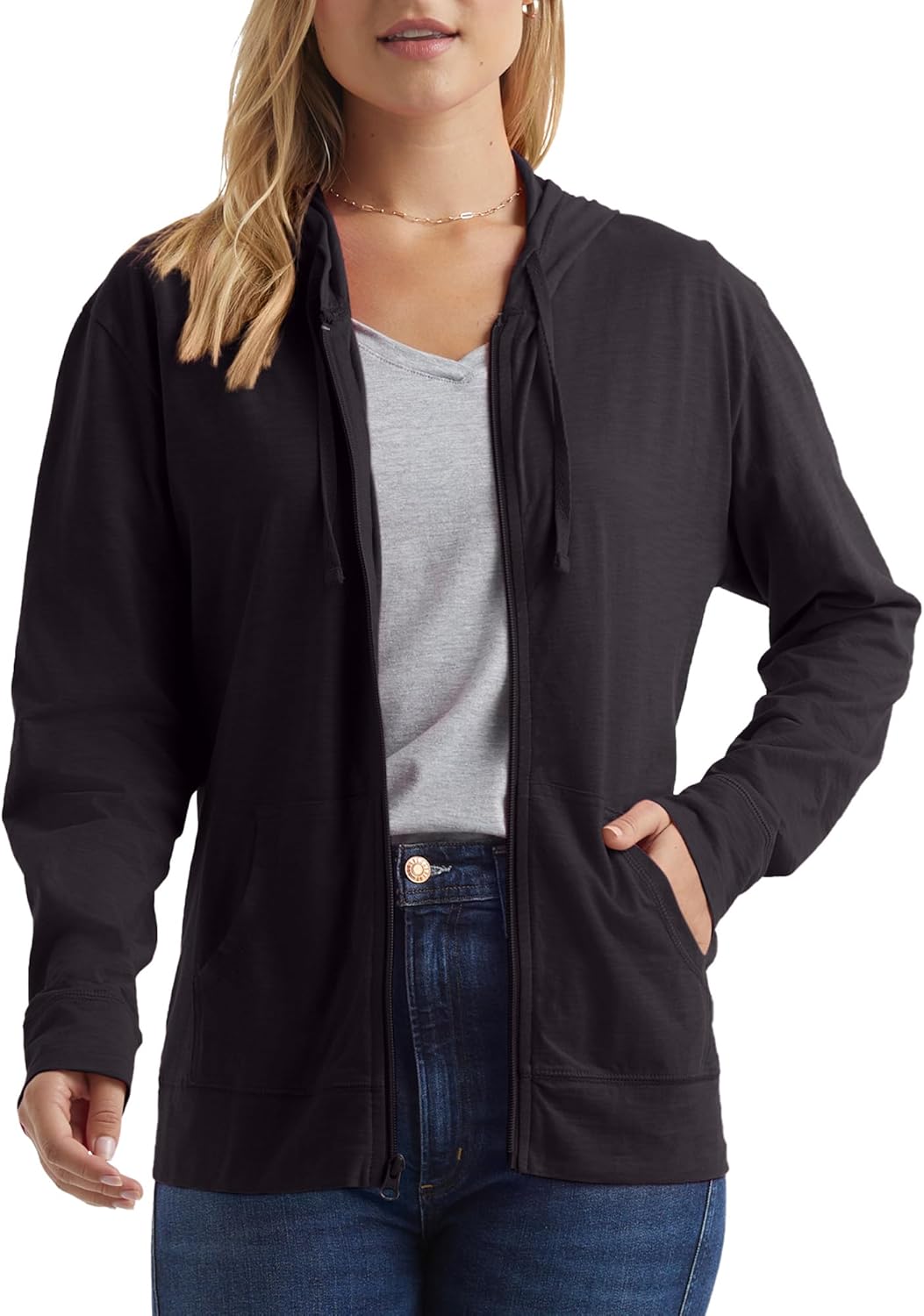 Hanes Women’s Lightweight Full Zip Hoodie, Textured Cotton Zip Up, T-Shirt Hoodie