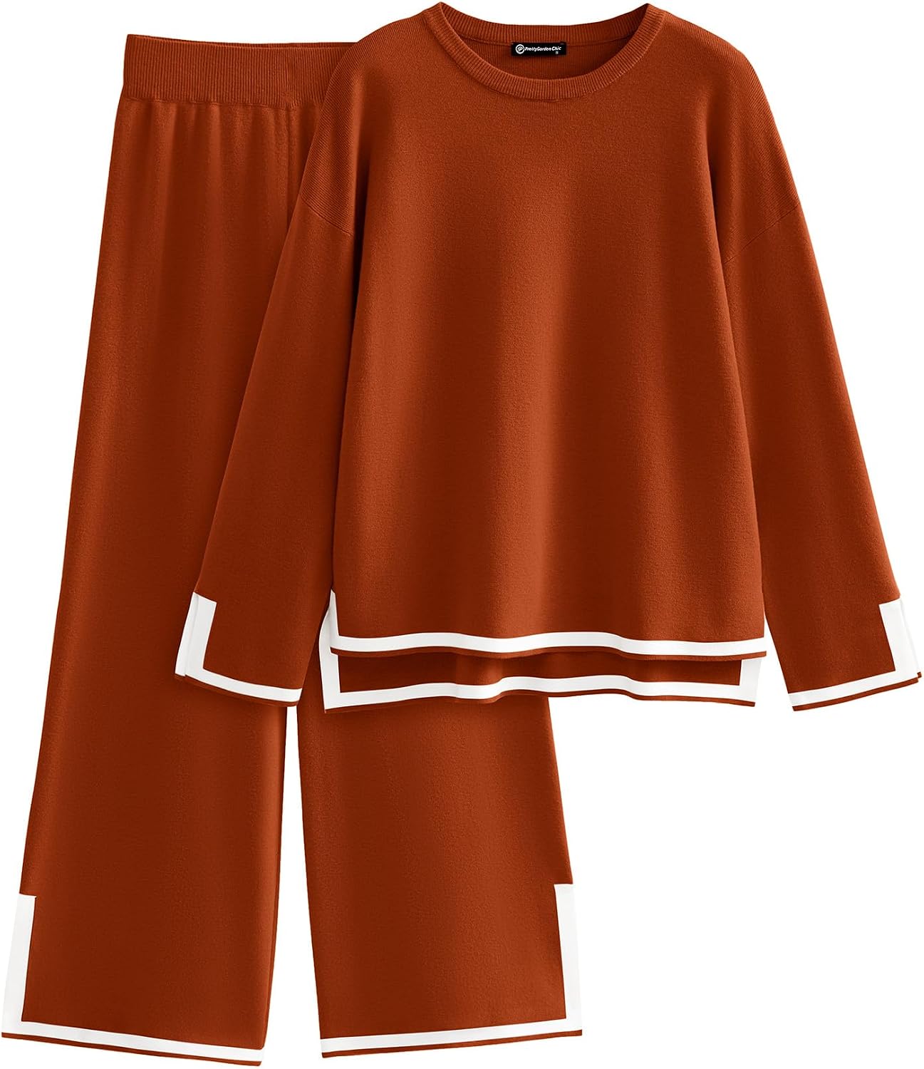 PRETTYGARDEN Women’s 2 Piece Knit Sweater Set Travel Outfits | Long Sleeve Tops, Wide Leg Pants, Soft Matching Sweat Track Suits, Casual Fall Winter Clothes for Brunch, Going Out & Cruise