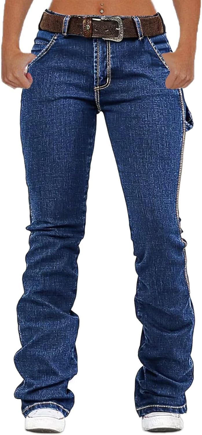 Flamingals Low Rise Boot Cut Jeans for Women Butt Lifting Western Pants with Pockets Flare Jeans Women