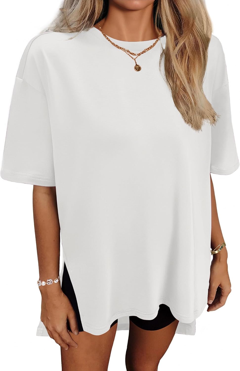 HOTOUCH Womens Oversized T Shirts Crewneck Short Sleeve Workout Blouse Tops Summer Casual Dropped Shoulder Tunic Tee