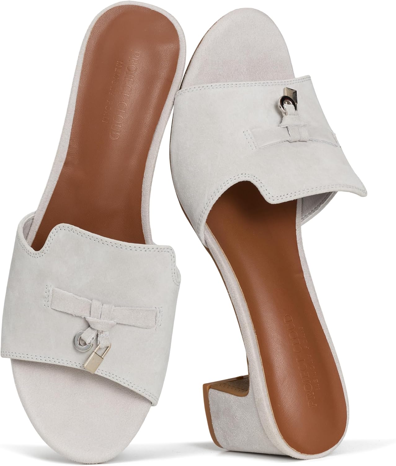 Project Cloud 100% Genuine Leather Sandals Women Footwear – Memory Foam Insole & Non-Slip Women Sandals Dressy – Lightweight Womens Heels Sandals – Slides for Women 2026 (Monaco)