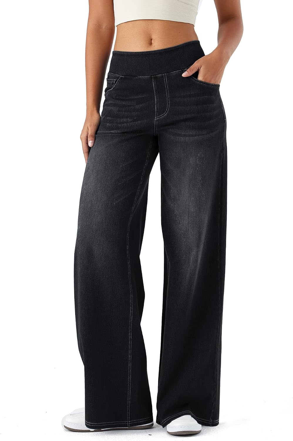 Denim Wide Leg Pants for Women,High Waisted and Slimming,Straight Tube,Loose fit,High Elasticity Jeans with Pockets