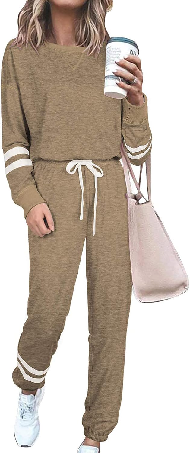 PRETTYGARDEN Women’s 2 Piece Loungewear Pajama Sets | Soft Cozy Matching PJs, Long Sleeve Shirt, Jogger Pants with Pockets, Comfy Spring Fall Clothes for Home, Sleep & Casual Wear
