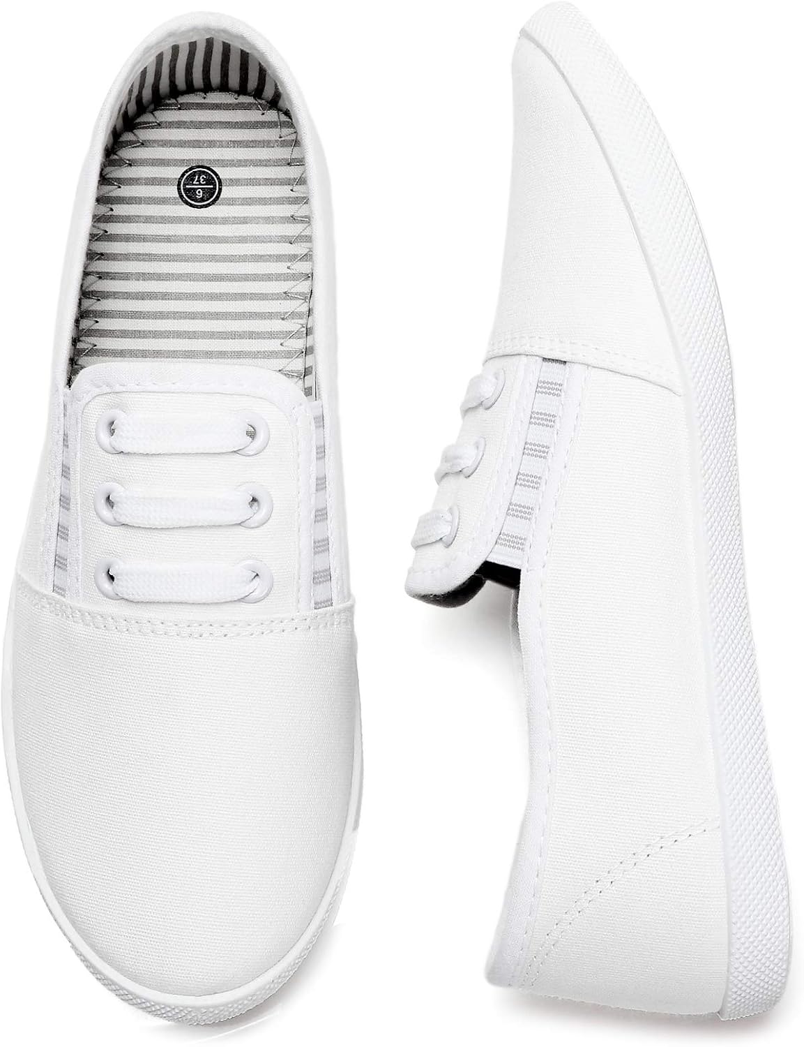 kufeiti Women’s Canvas Slip On Shoes Sneakers for Women Fashion Comfortable White Black Elastic Sneakers for Women