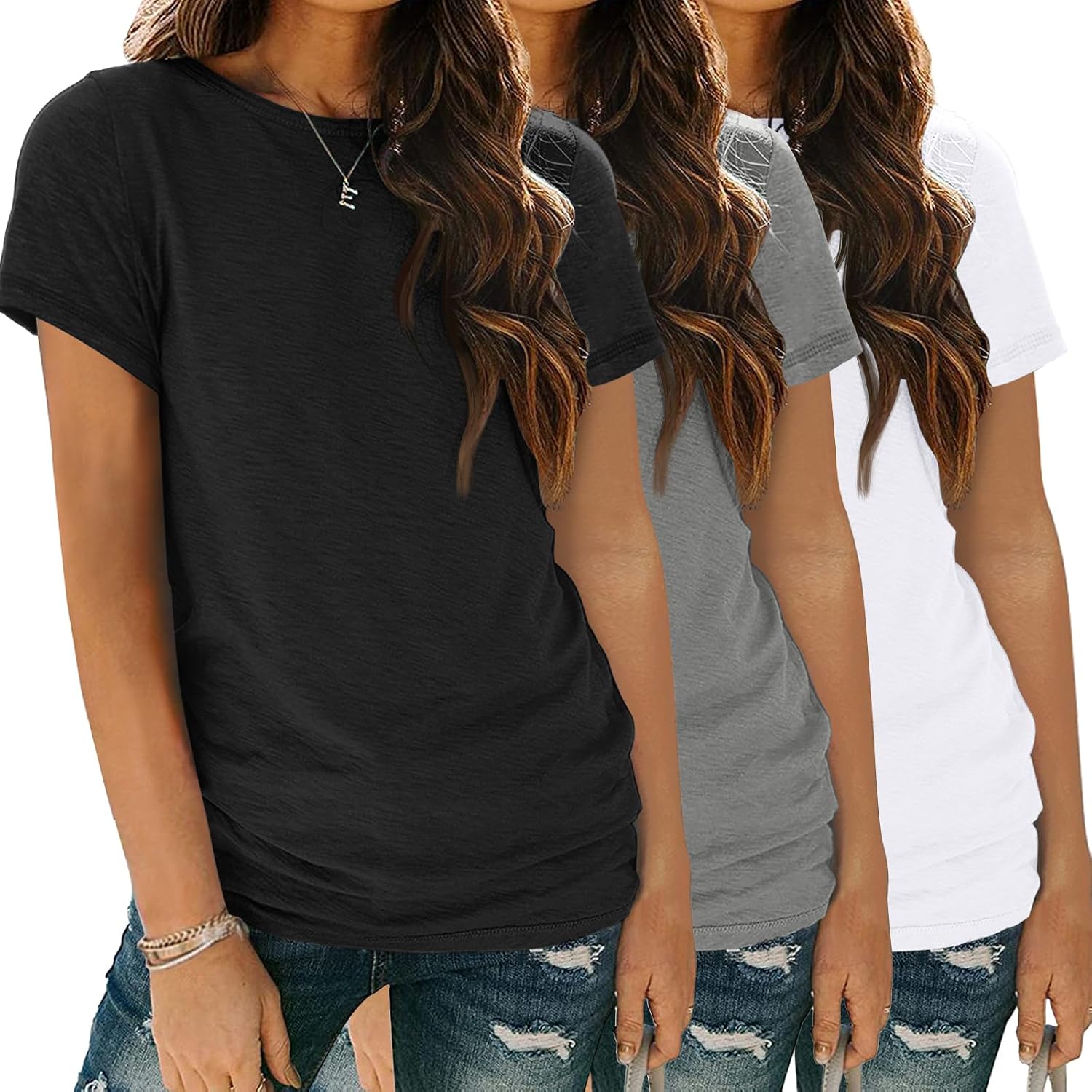 SUNBS Womens 3 Pack T-Shirts Short Sleeve Summer Tops Fashion Basic Tees Comfy Casual Vacation Outfits Workout Clothes 2026