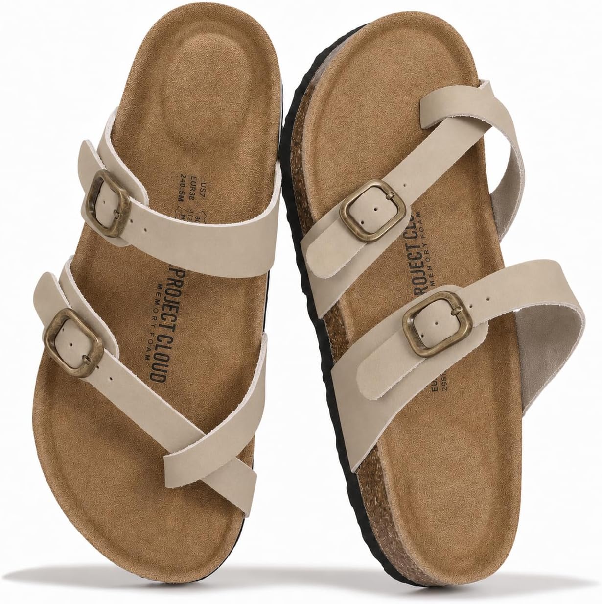 Project Cloud 100% Genuine Leather Womens Sandals -Lightweight Womens Slides Memory Foam Insole & Cork Footbed Sandals Women – Non-Slip Beach Essentials Summer Sandals for Women 2026 (Lian)