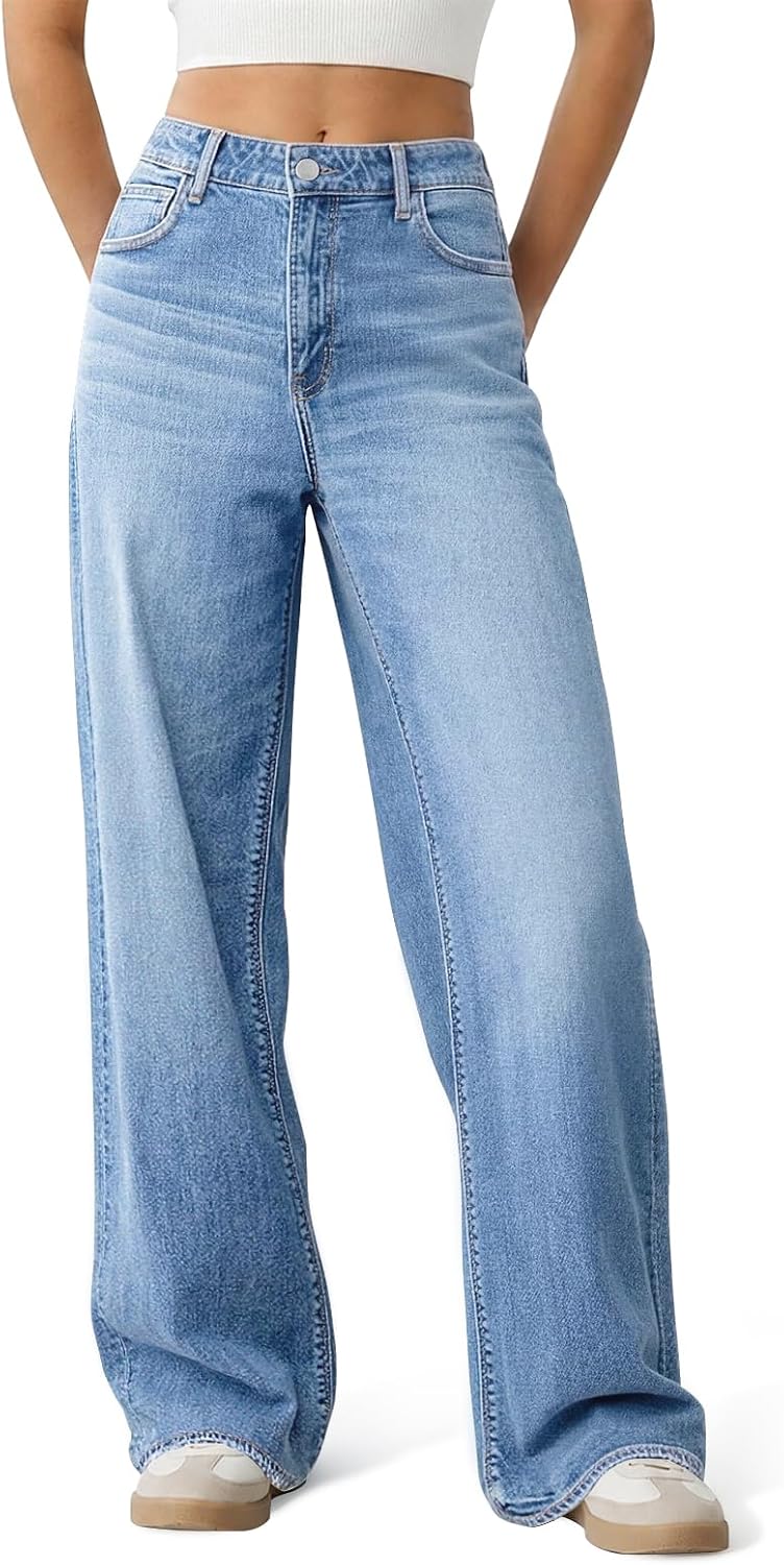 Women’s Wide Leg Jeans High Waisted Baggy Straight Leg Loose Stretchy Casual Denim Pants