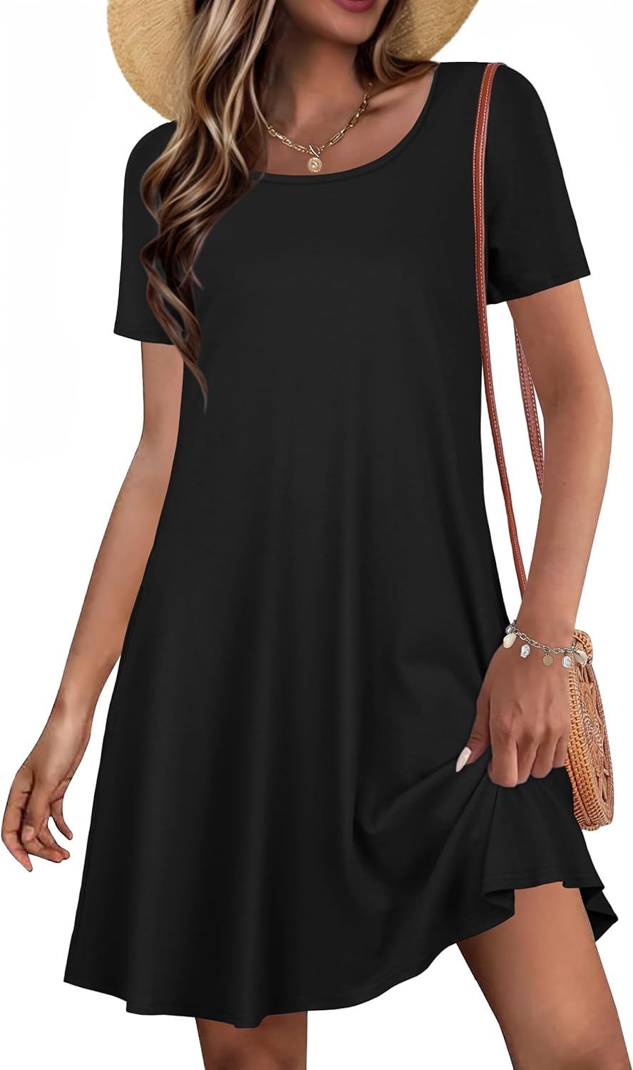 JOLIGAL Summer Dresses for Women Casual Short Sleeve Sundress Scoop Neck Beach T Shirt Dress with Pockets 2026