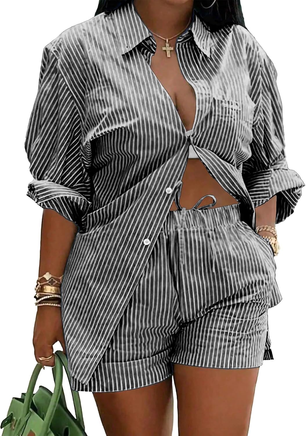 Ulovmi 2 Piece Sets For Women Summer Striped