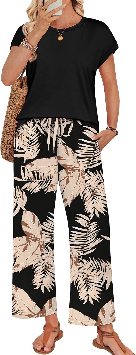 WIHOLL Two Piece Sets for Women Summer Spring Outfits Lounge Sets Beach Vacation Clothes Airport Travel Matching Clothing
