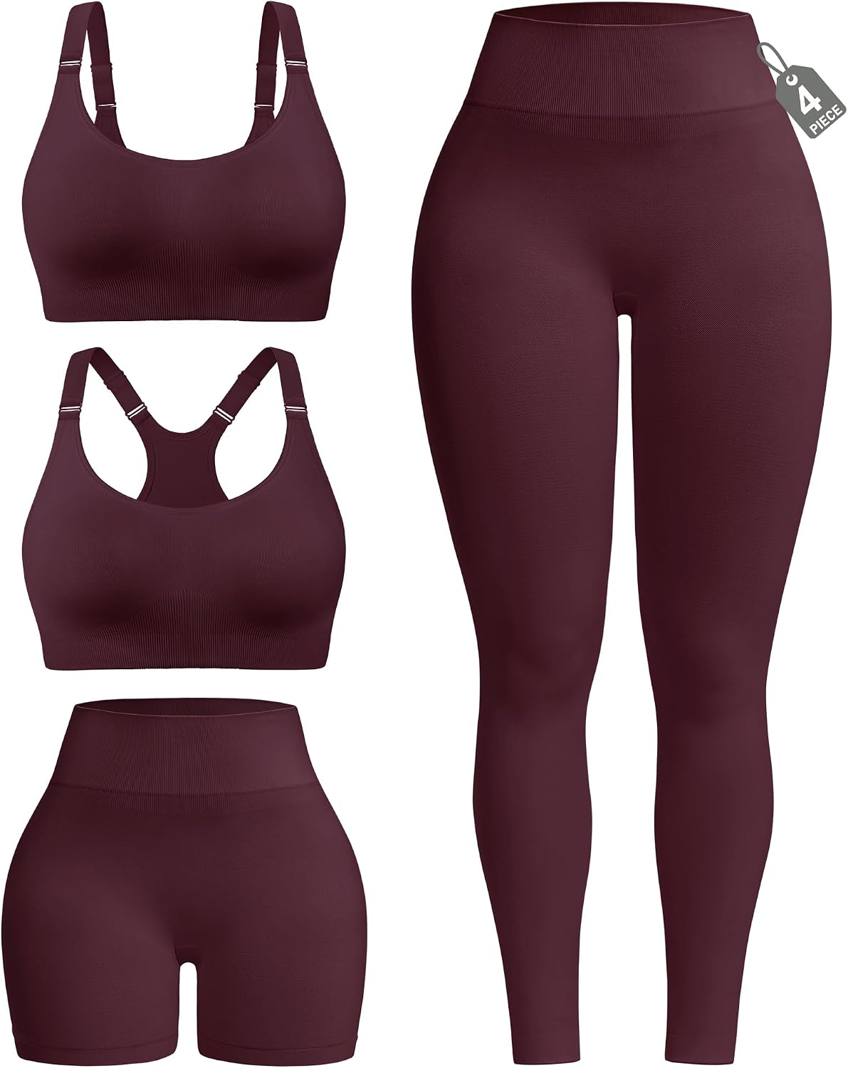 4-Piece Workout Sets for Women – with Butt Lifting Shorts & Leggings, 2 Ribbed Sports Bras, for Athletic Set
