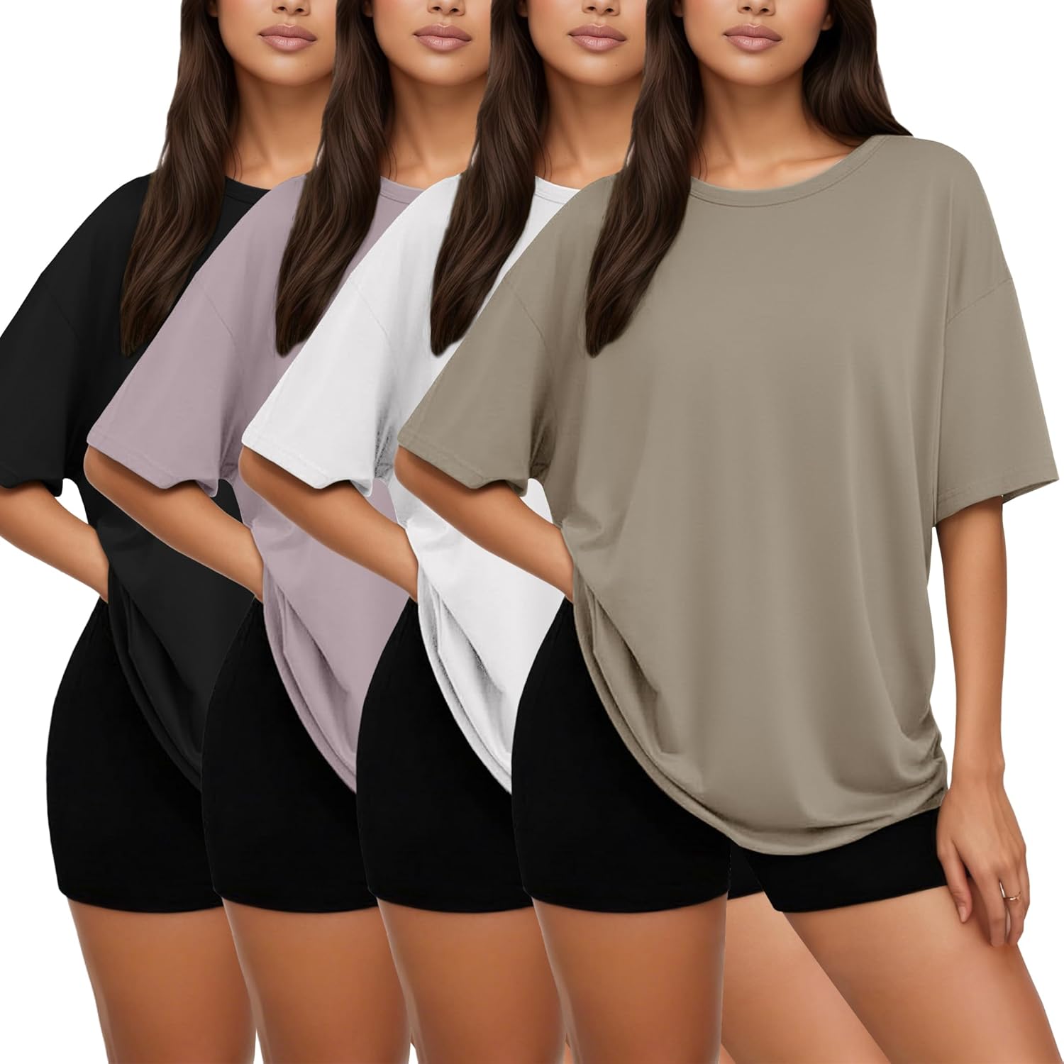 Siimcuzy 2/3/4 Pack Oversized Tshirts for Women, Loose Fit Crew Neck Summer Baggy Tops Workout Tees Plus Size T Shirts