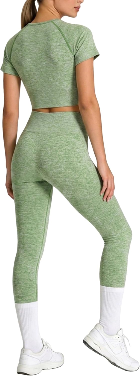 Workout Sets For Women 2 Pieces Seamless High Waisted Yoga Legging Crop Top | Two Piece, Conjunto Deportivo Para Mujer, Cute, Soft, Moisture-Wicking, Stretching, Durable, Supportive, Activewear, Sports