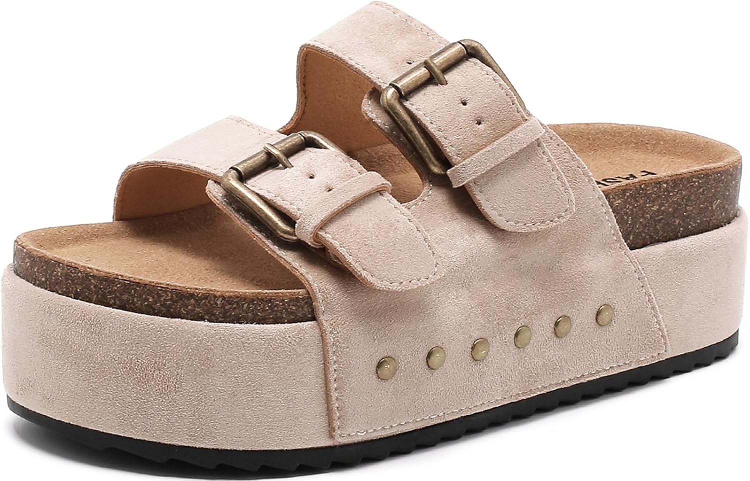 Women’s Platform Clogs Sandals Cork Footbed with Comfort Double Buckles, Summer Platform Slides Mules, Summer Beach Comfort Wide Widths Availab