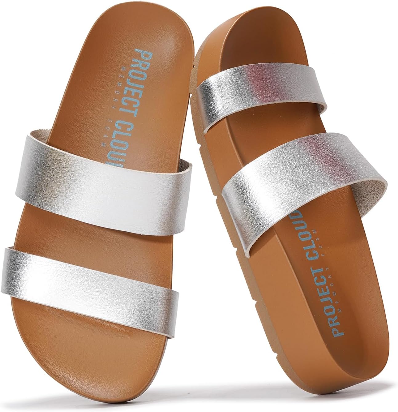 Project Cloud Sandals for Women – Eco Crafted Leather Two-Strap Womens Sandals – Plush & Soft Insole Slides for Women – Non Slip Outsole Slides Summer Outfits 2026 (Hilltop)