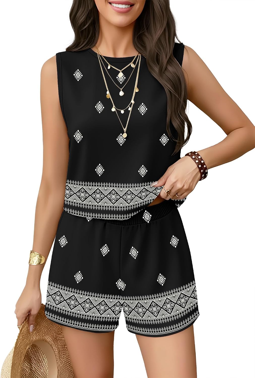 GUNEST 2 Piece Sets for Women Summer Lounge Short Sets Tank Tops Crew Neck Sleeveless and Bottom Matching with Pockets 2026
