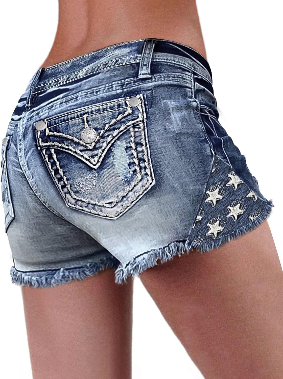 Flamingals Jean Shorts for Women Low Rise Ripped Distressed Raw Hem Stretchy Denim Shorts