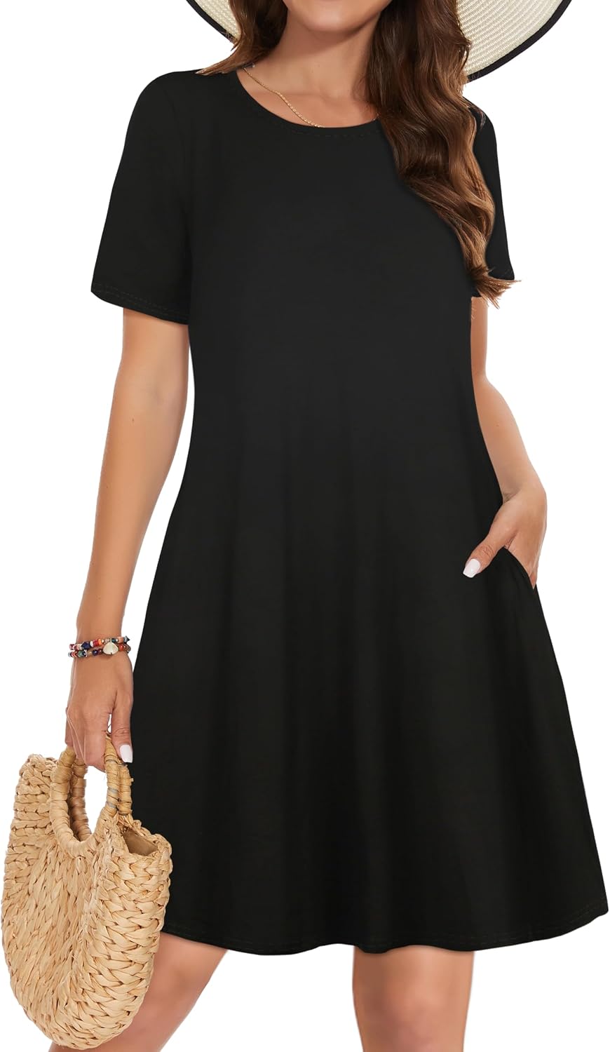 Summer Dresses for Women Casual Tshirt Short Sleeve Floral Sundress Beach Cover Ups with Pockets 2026