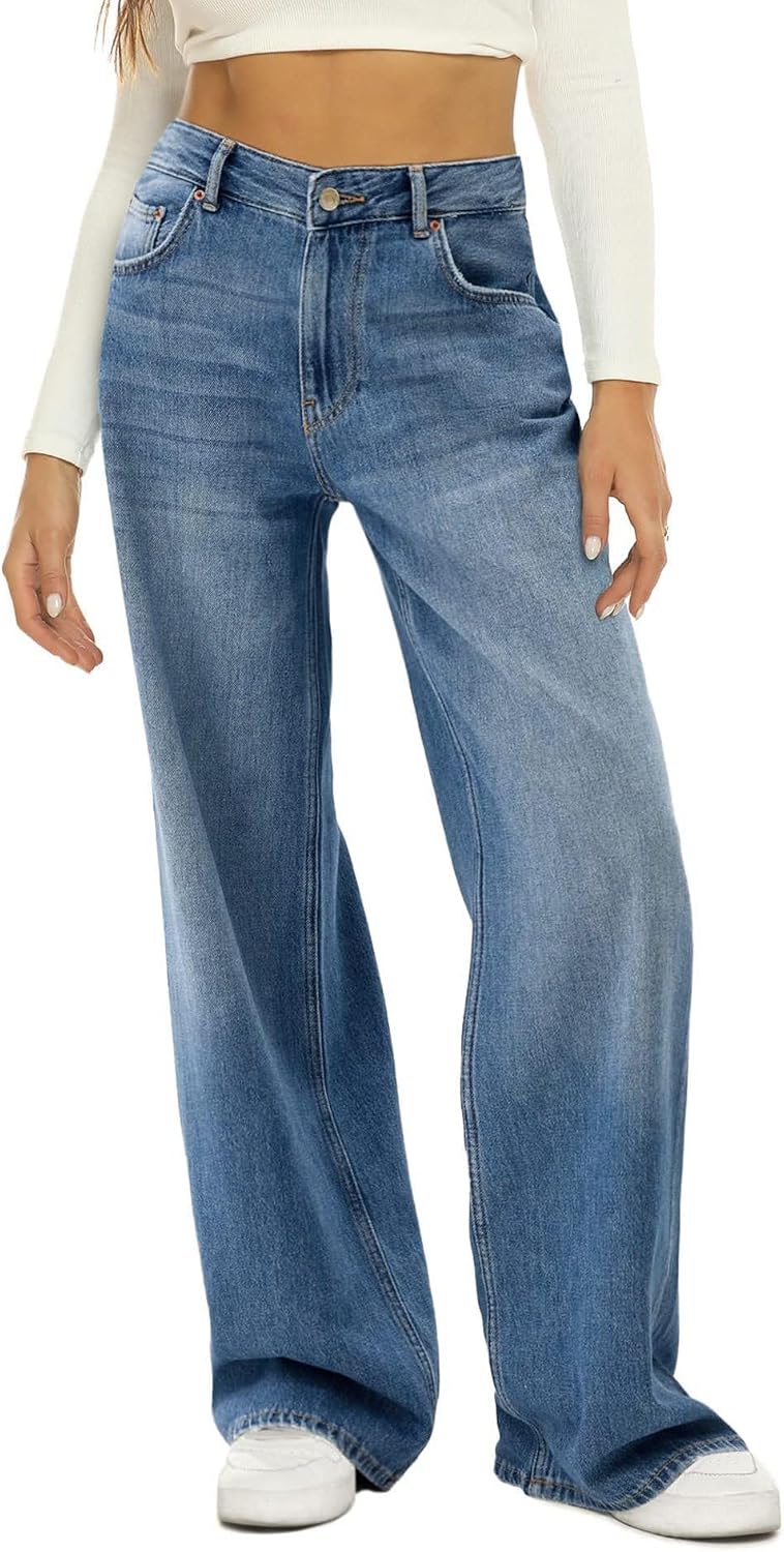 Women’s Wide Leg Jeans High Waisted Baggy Loose Fit Boyfriend Denim Pants Y2K Style
